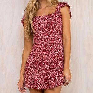 Red floral mini dress